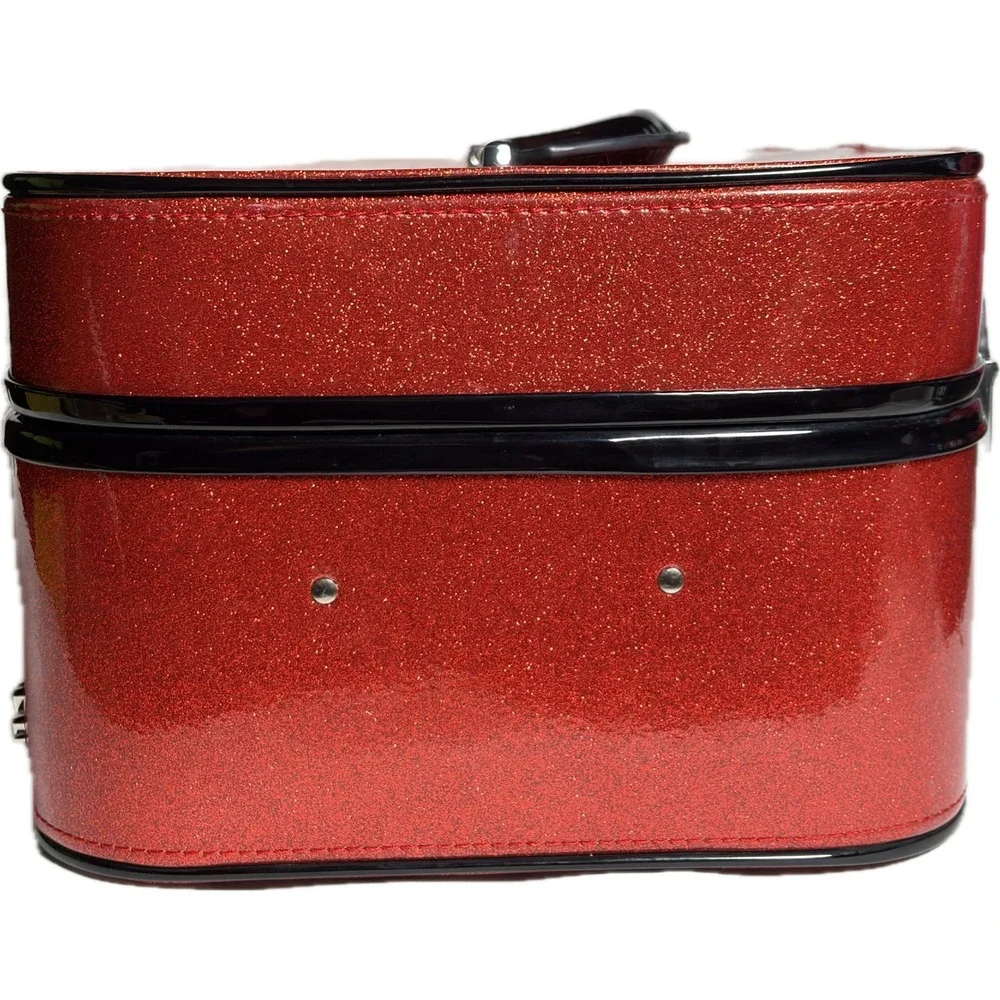 Lux de Ville Red Glitter Vanity Case Leopard Print Retro Pinup Makeup Trunk Bag